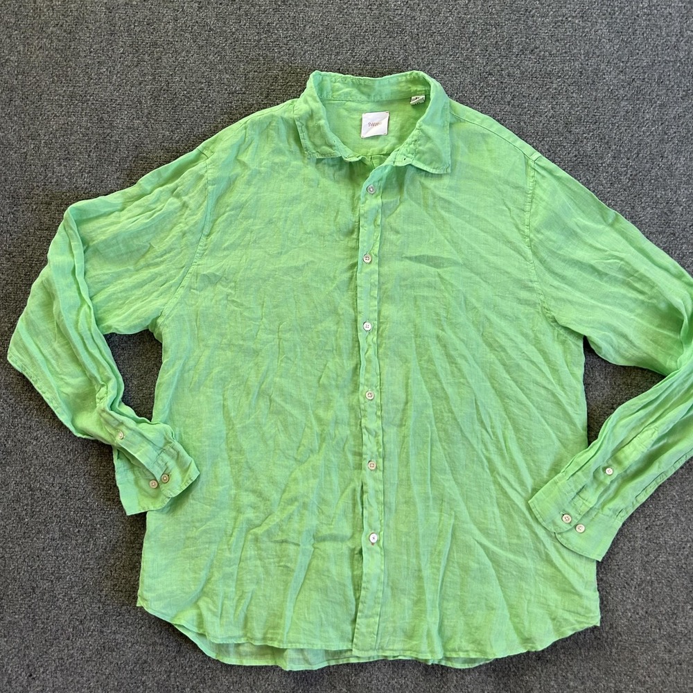 SWIMS Shirt Mens 2XL‎ Green Linen Long Sleeve Button Front Lightweight Resort